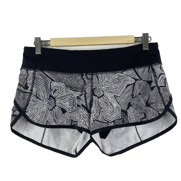 Lululemon Run Speed Shorts Size 6 Dottie Tribe Black White 2.5" Inseam - Picture 1 of 4